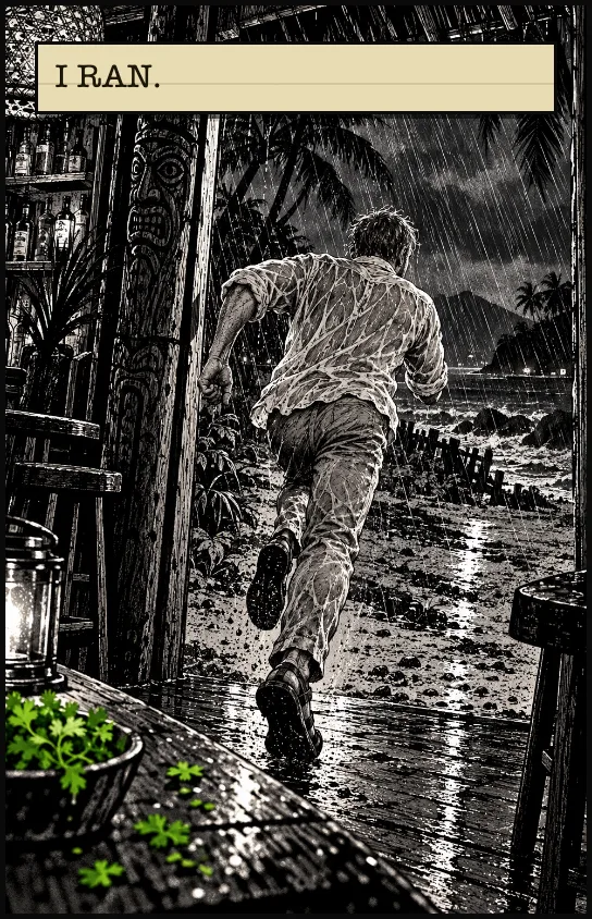 Jonas runs out into the rain. I RAN.